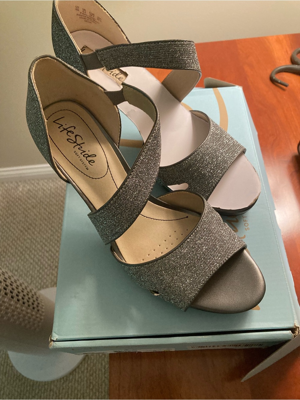 Life Stride Silver Pewter Strappy Sandals